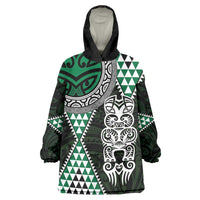 Green Aotearoa Niho Taniwha Wearable Blanket Hoodie Maori Mythology Tooth - Taniko Motifs LT14 One Size Green - Polynesian Pride