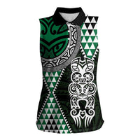 Green Aotearoa Niho Taniwha Women Sleeveless Polo Shirt Maori Mythology Tooth - Taniko Motifs LT14 Female Green - Polynesian Pride