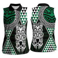 Green Aotearoa Niho Taniwha Women Sleeveless Polo Shirt Maori Mythology Tooth - Taniko Motifs LT14 - Polynesian Pride