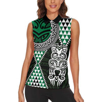 Green Aotearoa Niho Taniwha Women Sleeveless Polo Shirt Maori Mythology Tooth - Taniko Motifs LT14 - Polynesian Pride