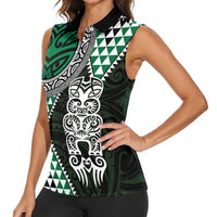 Green Aotearoa Niho Taniwha Women Sleeveless Polo Shirt Maori Mythology Tooth - Taniko Motifs LT14 - Polynesian Pride