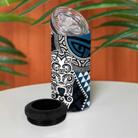 Blue Aotearoa Niho Taniwha 4 in 1 Can Cooler Tumbler Maori Mythology Tooth - Taniko Motifs LT14 - Polynesian Pride