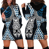 Blue Aotearoa Niho Taniwha Hoodie Dress Maori Mythology Tooth - Taniko Motifs LT14 - Polynesian Pride