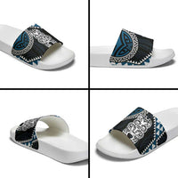 Blue Aotearoa Niho Taniwha Slide Sandals Maori Mythology Tooth - Taniko Motifs - Polynesian Pride