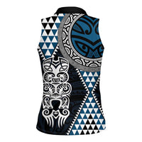Blue Aotearoa Niho Taniwha Women Sleeveless Polo Shirt Maori Mythology Tooth - Taniko Motifs LT14 - Polynesian Pride