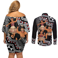 Aotearoa Kapa Haka Couples Matching Off Shoulder Short Dress and Long Sleeve Button Shirt 2025 Festival - Traditional Maori Dance LT14 - Polynesian Pride