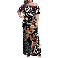 Aotearoa Kapa Haka Family Matching Off Shoulder Maxi Dress and Hawaiian Shirt 2025 Festival - Traditional Maori Dance LT14 Mom's Dress Black - Polynesian Pride