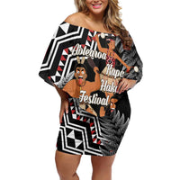 Aotearoa Kapa Haka Family Matching Off Shoulder Short Dress and Hawaiian Shirt 2025 Festival - Traditional Maori Dance LT14 Mom's Dress Black - Polynesian Pride