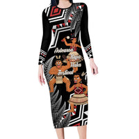 Aotearoa Kapa Haka Long Sleeve Bodycon Dress 2025 Festival - Traditional Maori Dance LT14 Long Dress Black - Polynesian Pride