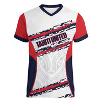 AS Venus Tahiti Football Custom Women V-Neck T-Shirt Go Champions Polynesian Pattern LT14 Female White - Polynesian Pride
