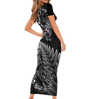 New Zealand Lizard Short Sleeve Bodycon Dress Silver Fern Aotearoa Maori LT14 - Polynesian Pride