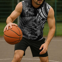 New Zealand Lizard Sleeveless Hoodie Silver Fern Aotearoa Maori - Polynesian Pride
