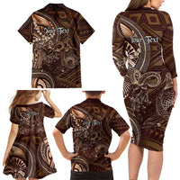 Personalised Polynesia Zodiac Capricorn Family Matching Long Sleeve Bodycon Dress and Hawaiian Shirt Galaxy Polynesian Pattern Chest Tattoo Style LT14 - Polynesian Pride