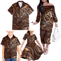 Personalised Polynesia Zodiac Capricorn Family Matching Off The Shoulder Long Sleeve Dress and Hawaiian Shirt Galaxy Polynesian Pattern Chest Tattoo Style LT14 - Polynesian Pride
