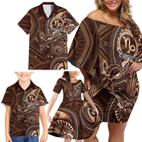 Personalised Polynesia Zodiac Capricorn Family Matching Off Shoulder Short Dress and Hawaiian Shirt Galaxy Polynesian Pattern Chest Tattoo Style LT14 - Polynesian Pride