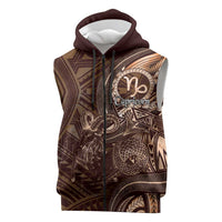 Personalised Polynesia Zodiac Capricorn Sleeveless Zip Hoodie Galaxy Polynesian Pattern Chest Tattoo Style