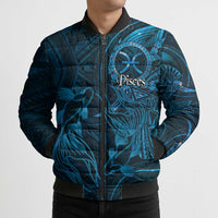 Personalised Polynesia Zodiac Pisces Bomber Puffer Jacket Galaxy Polynesian Pattern Chest Tattoo Style