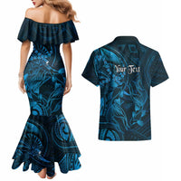 Personalised Polynesia Zodiac Pisces Couples Matching Mermaid Dress and Hawaiian Shirt Galaxy Polynesian Pattern Chest Tattoo Style