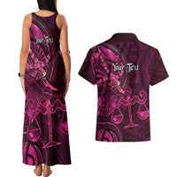 Personalised Polynesia Zodiac Libra Couples Matching Tank Maxi Dress and Hawaiian Shirt Galaxy Polynesian Pattern Chest Tattoo Style