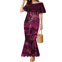 Personalised Polynesia Zodiac Libra Family Matching Mermaid Dress and Hawaiian Shirt Galaxy Polynesian Pattern Chest Tattoo Style LT14 Mom's Dress Pink - Polynesian Pride