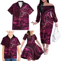 Personalised Polynesia Zodiac Libra Family Matching Off The Shoulder Long Sleeve Dress and Hawaiian Shirt Galaxy Polynesian Pattern Chest Tattoo Style LT14 - Polynesian Pride