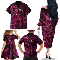 Personalised Polynesia Zodiac Libra Family Matching Off The Shoulder Long Sleeve Dress and Hawaiian Shirt Galaxy Polynesian Pattern Chest Tattoo Style LT14 - Polynesian Pride