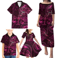 Personalised Polynesia Zodiac Libra Family Matching Puletasi and Hawaiian Shirt Galaxy Polynesian Pattern Chest Tattoo Style