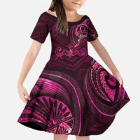 Personalised Polynesia Zodiac Libra Family Matching Short Sleeve Bodycon Dress and Hawaiian Shirt Galaxy Polynesian Pattern Chest Tattoo Style LT14 Daughter's Dress Pink - Polynesian Pride