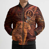 Personalised Polynesia Zodiac Leo Bomber Puffer Jacket Galaxy Polynesian Pattern Chest Tattoo Style