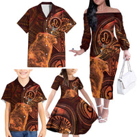 Personalised Polynesia Zodiac Leo Family Matching Off The Shoulder Long Sleeve Dress and Hawaiian Shirt Galaxy Polynesian Pattern Chest Tattoo Style LT14 - Polynesian Pride