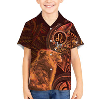 Personalised Polynesia Zodiac Leo Family Matching Off Shoulder Short Dress and Hawaiian Shirt Galaxy Polynesian Pattern Chest Tattoo Style LT14 Son's Shirt Orange - Polynesian Pride