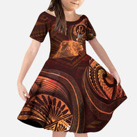 Personalised Polynesia Zodiac Leo Family Matching Summer Maxi Dress and Hawaiian Shirt Galaxy Polynesian Pattern Chest Tattoo Style LT14 Daughter's Dress Orange - Polynesian Pride
