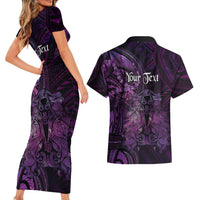 Personalised Polynesia Zodiac Virgo Couples Matching Short Sleeve Bodycon Dress and Hawaiian Shirt Galaxy Polynesian Pattern Chest Tattoo Style