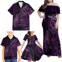 Personalised Polynesia Zodiac Virgo Family Matching Off Shoulder Maxi Dress and Hawaiian Shirt Galaxy Polynesian Pattern Chest Tattoo Style LT14 - Polynesian Pride