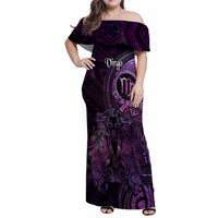 Personalised Polynesia Zodiac Virgo Family Matching Off Shoulder Maxi Dress and Hawaiian Shirt Galaxy Polynesian Pattern Chest Tattoo Style LT14 Mom's Dress Purple - Polynesian Pride