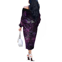 Personalised Polynesia Zodiac Virgo Off The Shoulder Long Sleeve Dress Galaxy Polynesian Pattern Chest Tattoo Style