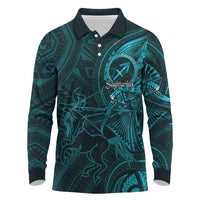 Personalised Polynesia Zodiac Sagittarius Long Sleeve Polo Shirt Galaxy Polynesian Pattern Chest Tattoo Style