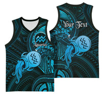 Personalised Polynesia Zodiac Aquarius Basketball Jersey Galaxy Polynesian Pattern Chest Tattoo Style