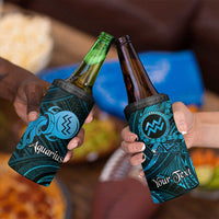 Personalised Polynesia Zodiac Aquarius 4 in 1 Can Cooler Tumbler Galaxy Polynesian Pattern Chest Tattoo Style