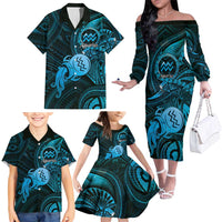 Personalised Polynesia Zodiac Aquarius Family Matching Off The Shoulder Long Sleeve Dress and Hawaiian Shirt Galaxy Polynesian Pattern Chest Tattoo Style LT14 - Polynesian Pride