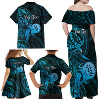 Personalised Polynesia Zodiac Aquarius Family Matching Off Shoulder Maxi Dress and Hawaiian Shirt Galaxy Polynesian Pattern Chest Tattoo Style LT14 - Polynesian Pride