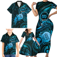 Personalised Polynesia Zodiac Aquarius Family Matching Short Sleeve Bodycon Dress and Hawaiian Shirt Galaxy Polynesian Pattern Chest Tattoo Style LT14 - Polynesian Pride