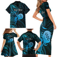 Personalised Polynesia Zodiac Aquarius Family Matching Short Sleeve Bodycon Dress and Hawaiian Shirt Galaxy Polynesian Pattern Chest Tattoo Style LT14 - Polynesian Pride