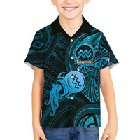 Personalised Polynesia Zodiac Aquarius Family Matching Summer Maxi Dress and Hawaiian Shirt Galaxy Polynesian Pattern Chest Tattoo Style LT14 Son's Shirt Blue - Polynesian Pride