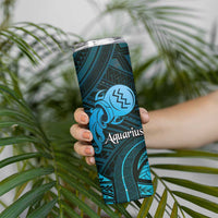 Personalised Polynesia Zodiac Aquarius Skinny Tumbler Galaxy Polynesian Pattern Chest Tattoo Style