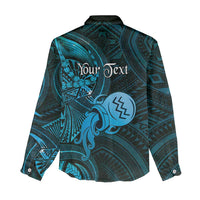 Personalised Polynesia Zodiac Aquarius Women Casual Shirt Galaxy Polynesian Pattern Chest Tattoo Style