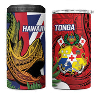 Hawaii And Tonga 4 in 1 Can Cooler Tumbler Shark Tattoo With Tongan Coat Of Arms LT14 One Size: 16 oz Red - Polynesian Pride
