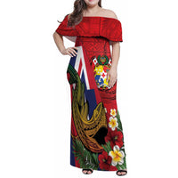 Hawaii And Tonga Family Matching Off Shoulder Maxi Dress and Hawaiian Shirt Shark Tattoo With Tongan Coat Of Arms LT14 Mom's Dress Red - Polynesian Pride