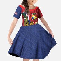 Hawaii And Tonga Family Matching Puletasi and Hawaiian Shirt Shark Tattoo With Tongan Coat Of Arms LT14 Daughter's Dress Red - Polynesian Pride