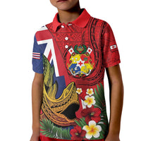Hawaii And Tonga Kid Polo Shirt Shark Tattoo With Tongan Coat Of Arms LT14 Kid Red - Polynesian Pride